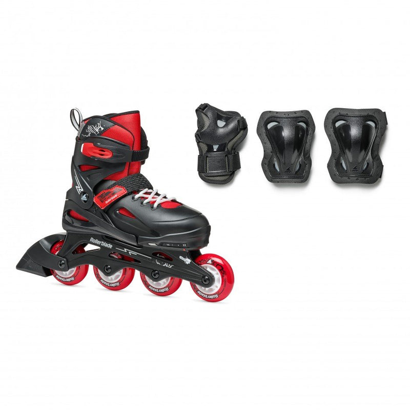 Rollerblade Fury Combo otroški nastavljivi rolerji s ščitniki (črno/rdeči)